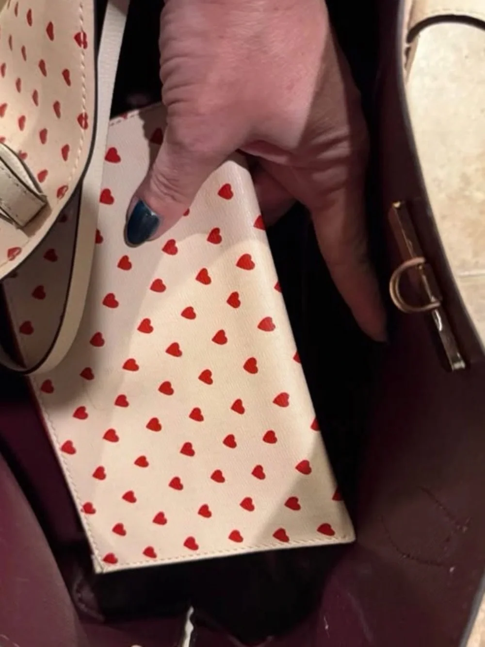 kate spade Cream Tote with Red Heart Print
